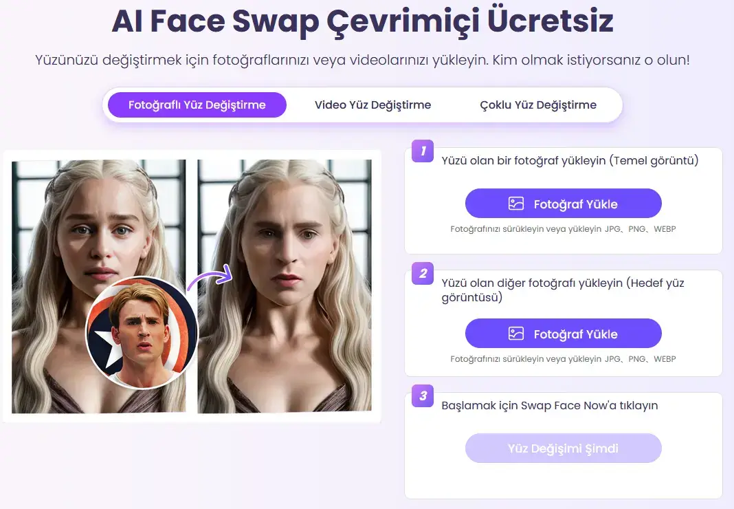 Vidnoz AI Yüz Değiştirme - En İyi Fotoğrafta Yüz Değiştirme Çevrimiçi Ücretsiz